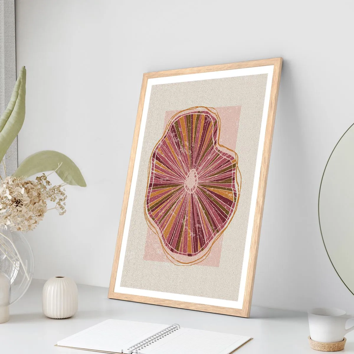 Poster in einem Rahmen aus heller Eiche - Strahlende Abstraktion - 70x100 cm