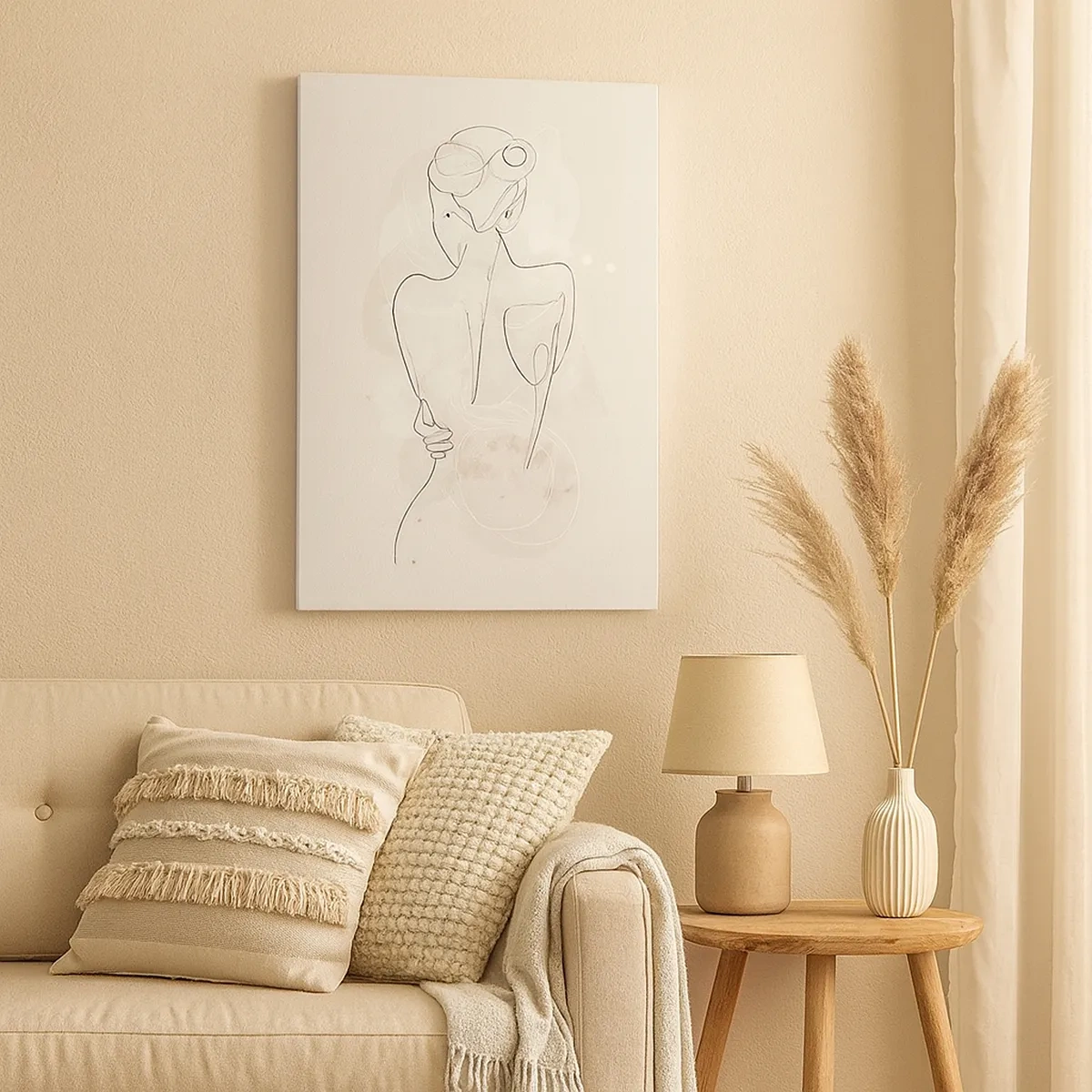 Bild auf Leinwand - Leinwandbild - Eine minimalistische Skizze einer weiblichen Silhouette vor hellem Hintergrund. - 50x70cm - Wie ein sensibles Instrument - Moderne Wanddekoration für Wohnzimmer und Schlafzimmer ARTTOR