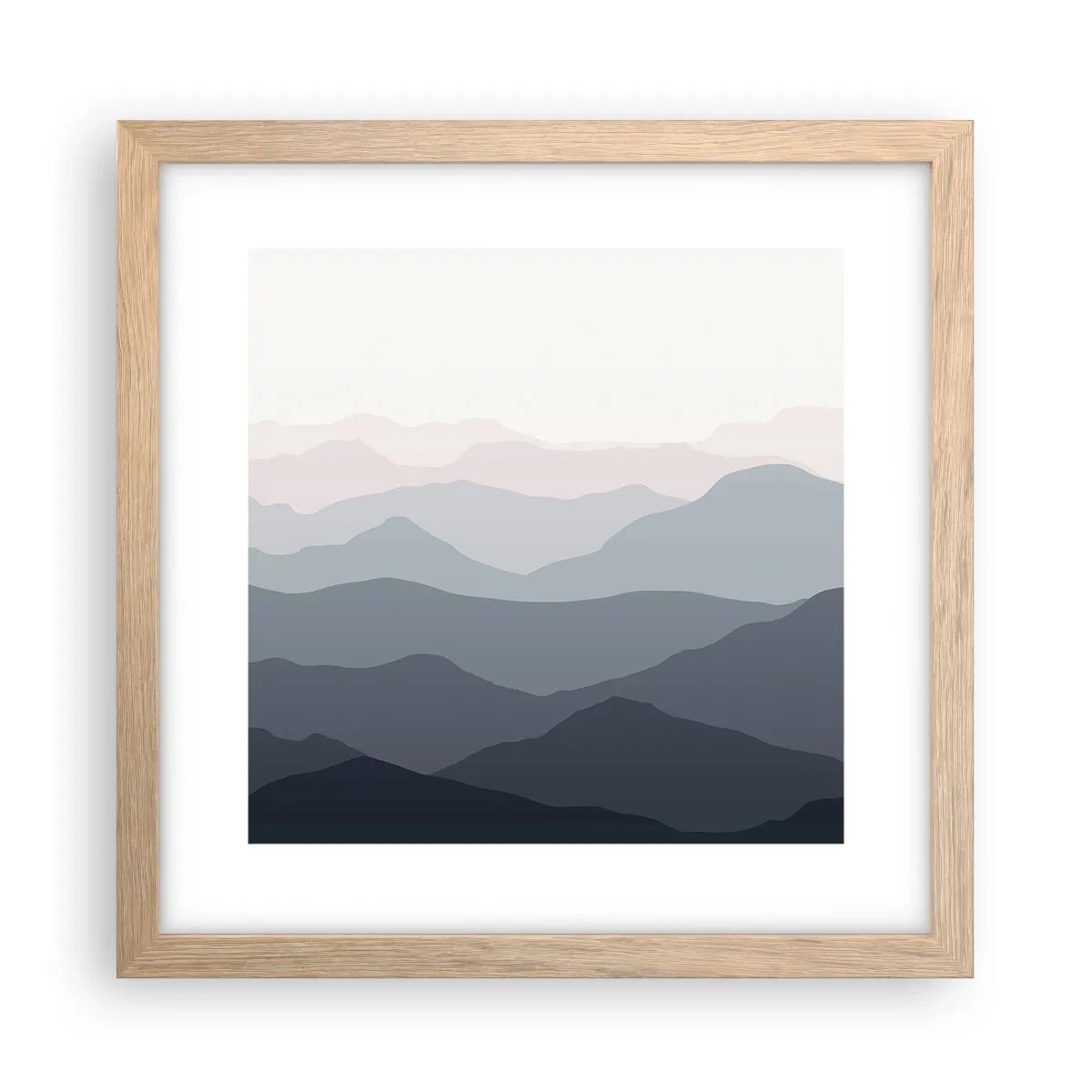 Poster in einem Rahmen aus heller Eiche - Wellen der Berge - 30x30 cm