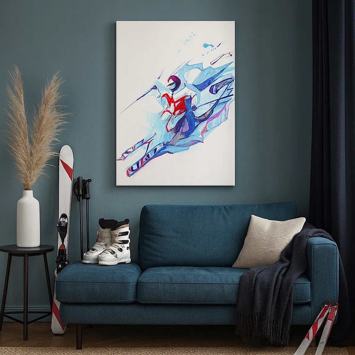 Bild auf Leinwand - Leinwandbild - Abstrakter Reiter in dynamischen Farben - 50x70cm - Verrückter Ansturm vor Freude - Moderne Wanddekoration für Wohnzimmer und Schlafzimmer ARTTOR