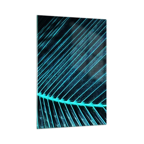 Glasbild - Bild auf glas - Makrofotografie eines Blattes in Türkis- und Marineblautönen - 70x100cm - Grüne Textur - Moderne Wanddekoration für Wohnzimmer und Schlafzimmer ARTTOR