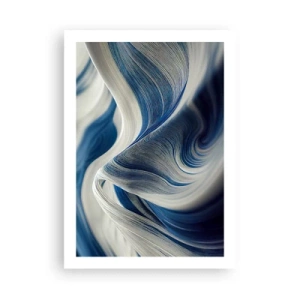 Poster - Abstrakte Wellen in Marineblau- und Weißtönen - 50x70cm - Fließfähigkeit von Blau und Weiß - Moderne Wanddekoration für Wohnzimmer und Schlafzimmer ARTTOR