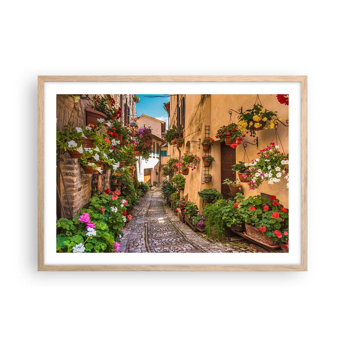 Poster in einem Rahmen aus heller Eiche - Italienische Gasse - 70x50 cm