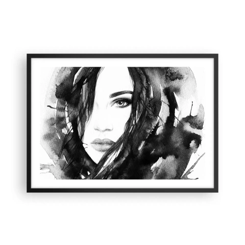 Poster in einem schwarzem Rahmen - Porträt einer Frau in Schwarz-Weiß-Aquarell - 70x50cm - Porträt einer Dame in Schwarzweiß - Moderne Wanddekoration für Wohnzimmer und Schlafzimmer ARTTOR