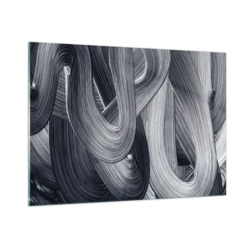 Glasbild - Bild auf glas - Abstrakte Pinselstriche in Schwarz- und Grautönen - 100x70cm - Die Fließfähigkeit der Realität - Moderne Wanddekoration für Wohnzimmer und Schlafzimmer ARTTOR