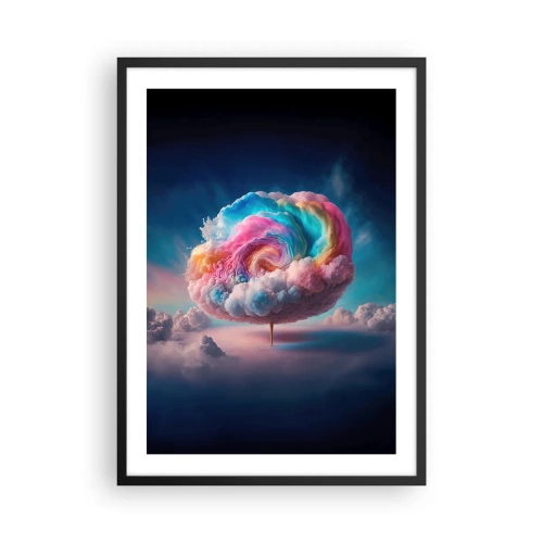 Poster in einem schwarzem Rahmen - Eine bunte, abstrakte Wolke wirbelt im Weltraum - 50x70cm - Traum von einem Vergnügungspark - Moderne Wanddekoration für Wohnzimmer und Schlafzimmer ARTTOR