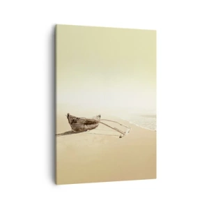 Bild auf Leinwand - Leinwandbild - Altes Fischerboot an einem Sandstrand - 50x70cm - Erinnerung an die Südsee - Moderne Wanddekoration für Wohnzimmer und Schlafzimmer ARTTOR