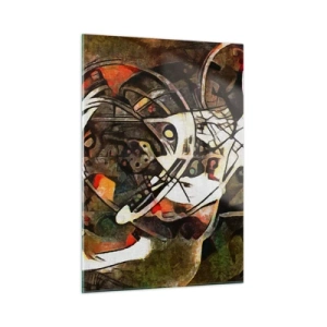 Glasbild - Bild auf glas - Abstrakte Malerei mit Kreisen und dynamischen Linien - 50x70cm - Hören Sie den Verkehr? - Moderne Wanddekoration für Wohnzimmer und Schlafzimmer ARTTOR