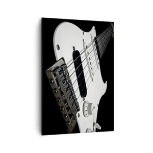 Bild auf Leinwand - Leinwandbild - Nahaufnahme einer weißen E-Gitarre auf schwarzem Hintergrund. - 70x100cm - In Weiß versteckter Ton - Moderne Wanddekoration für Wohnzimmer und Schlafzimmer ARTTOR