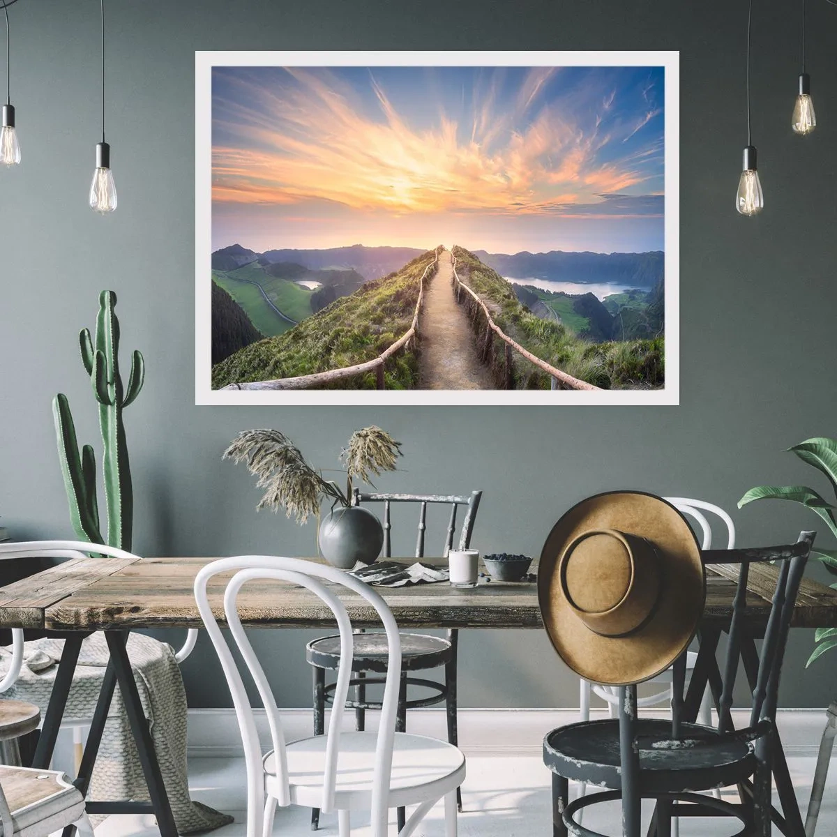 Poster - Ein malerischer Weg auf einem Hügel mit Blick auf den Sonnenuntergang - 100x70cm - Nah am Himmel - Moderne Wanddekoration für Wohnzimmer und Schlafzimmer ARTTOR
