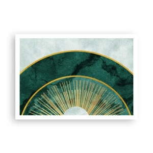Poster - Abstraktes Muster mit Kreisen in Smaragd- und Goldfarben. - 100x70cm - Anderes Sonnensystem - Moderne Wanddekoration für Wohnzimmer und Schlafzimmer ARTTOR