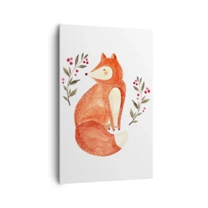 Bild auf Leinwand - Leinwandbild - Ein Aquarellfuchs, umgeben von Zweigen mit Beeren - 80x120cm - Kleine Rothaarige - Moderne Wanddekoration für Wohnzimmer und Schlafzimmer ARTTOR