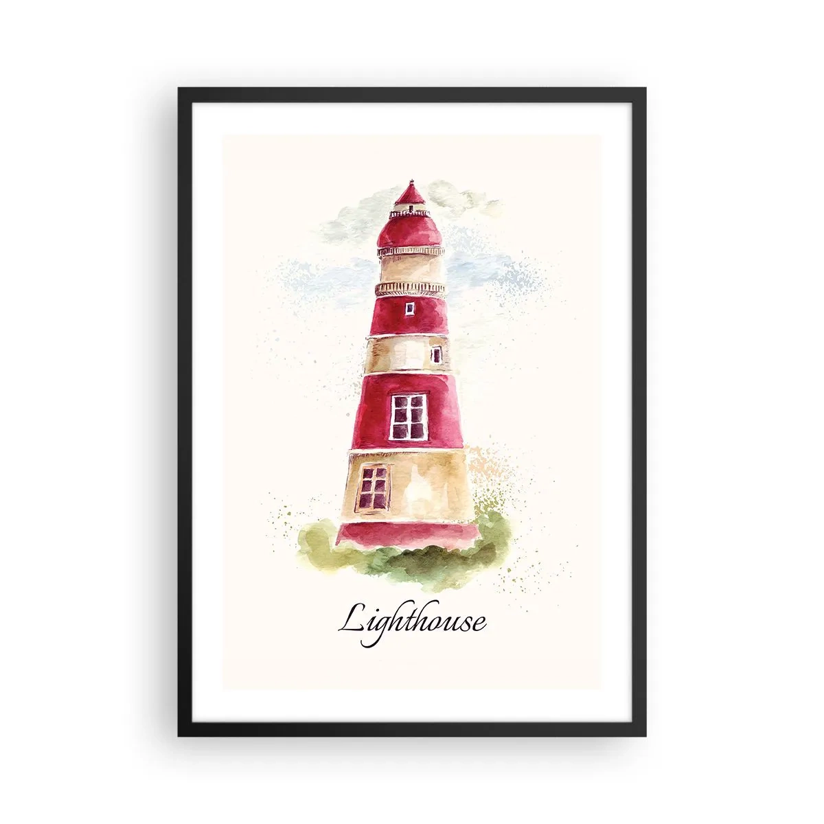 Poster in einem schwarzem Rahmen - Aquarell-Illustration eines Leuchtturms auf hellem Hintergrund - 50x70cm - Das Wetter ringsum ist immer gut - Moderne Wanddekoration für Wohnzimmer und Schlafzimmer ARTTOR