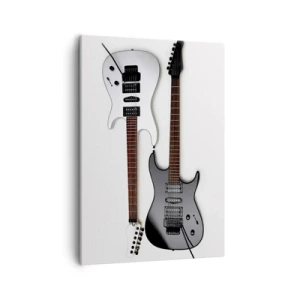 Bild auf Leinwand - Leinwandbild - Zwei E-Gitarren in Schwarz und Weiß auf hellem Hintergrund. - 50x70cm - Harmonie der Formen - Moderne Wanddekoration für Wohnzimmer und Schlafzimmer ARTTOR