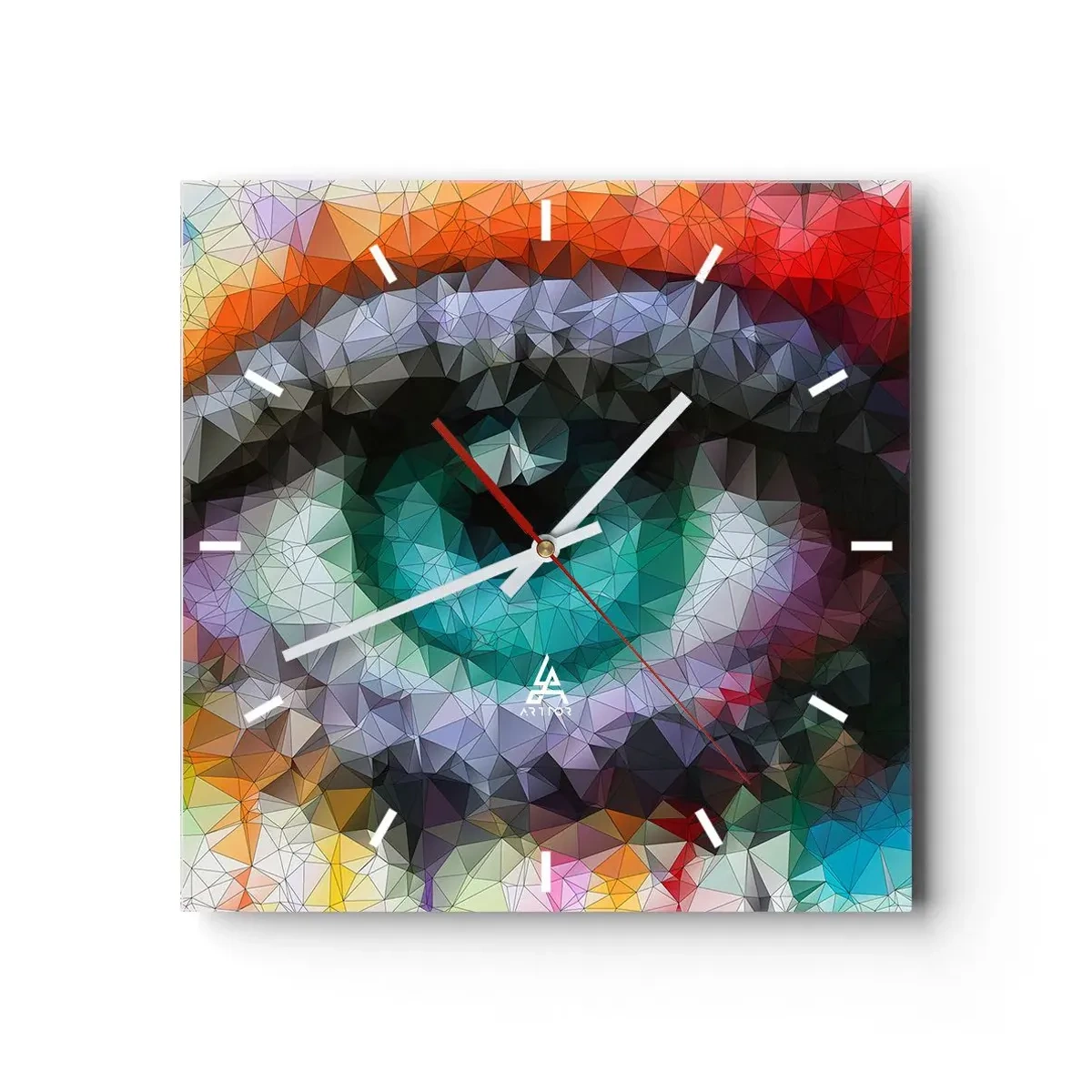 Wanduhr - Glasuhr - Geometrischer Look mit grünem Auge - 30x30cm - Kristallines Leuchten der Augen - Moderne Wanddekoration für Wohnzimmer und Schlafzimmer ARTTOR