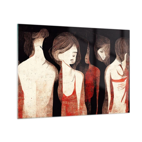 Glasbild - Bild auf glas - Abstrakte weibliche Silhouetten in Rot auf schwarzem Hintergrund - 70x50cm - Madonnen der Dunkelheit - Moderne Wanddekoration für Wohnzimmer und Schlafzimmer ARTTOR