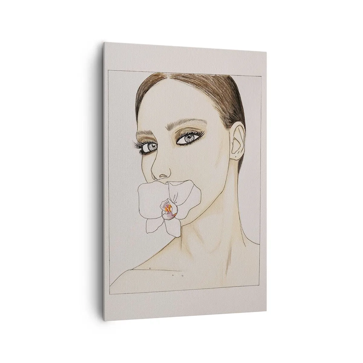 Bild auf Leinwand - Leinwandbild - Porträt einer Frau mit einer Orchidee in zarten Farben - 80x120cm - Ein Symbol für Eleganz und Schönheit - Moderne Wanddekoration für Wohnzimmer und Schlafzimmer ARTTOR