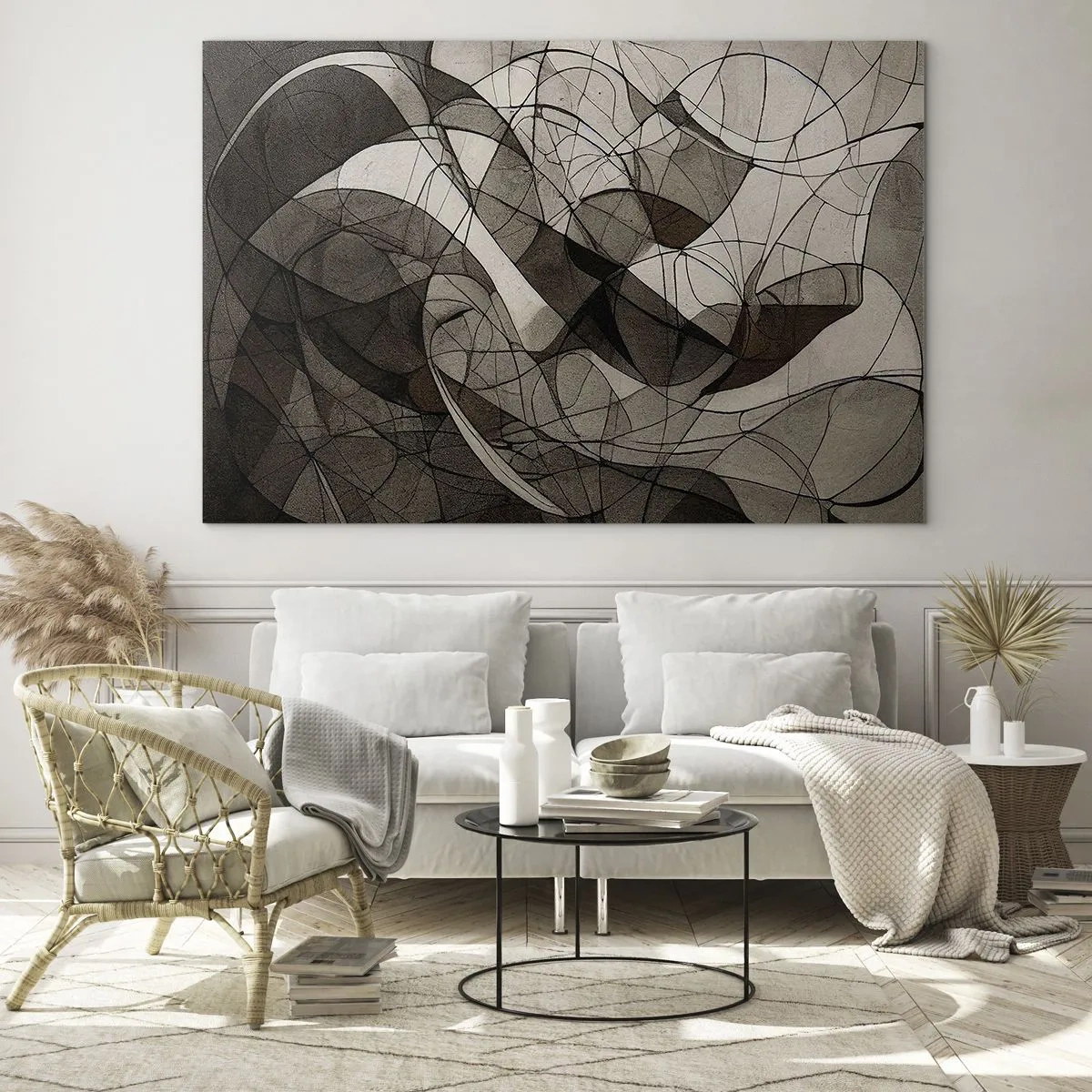 Glasbild - Bild auf glas - Eine abstrakte Komposition aus organischen Linien in Erdtönen. - 100x70cm - Zirkulation von Erdfarben - Moderne Wanddekoration für Wohnzimmer und Schlafzimmer ARTTOR