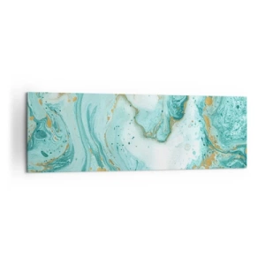 Bild auf Leinwand - Leinwandbild - Türkisfarbener Marmor mit goldenen Akzenten in einer abstrakten Komposition - 160x50cm - Unter der großen Welle der Edo-Ära - Moderne Wanddekoration für Wohnzimmer und Schlafzimmer ARTTOR