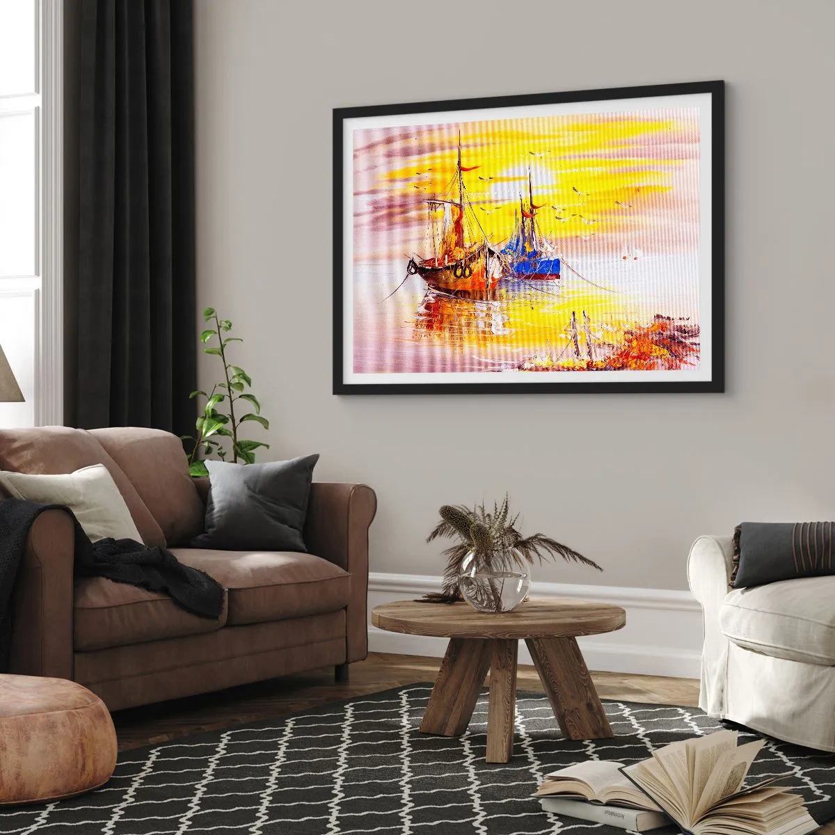 Poster in einem schwarzem Rahmen - Eine wohlverdiente Pause im Hafen - 50x40 cm