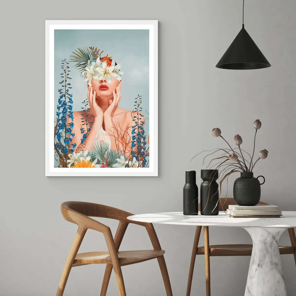 Poster in einem weißen Rahmen - Frau - Blume - 40x50 cm