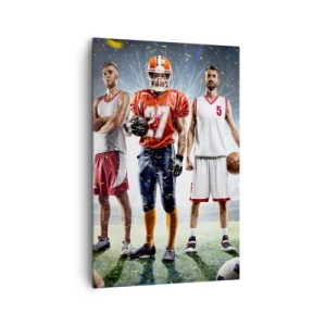 Bild auf Leinwand - Leinwandbild - Eine dynamische Szene von Athleten verschiedener Disziplinen im Stadion unter dem Scheinwerferlicht - 80x120cm - Feldgladiatoren - Moderne Wanddekoration für Wohnzimmer und Schlafzimmer ARTTOR