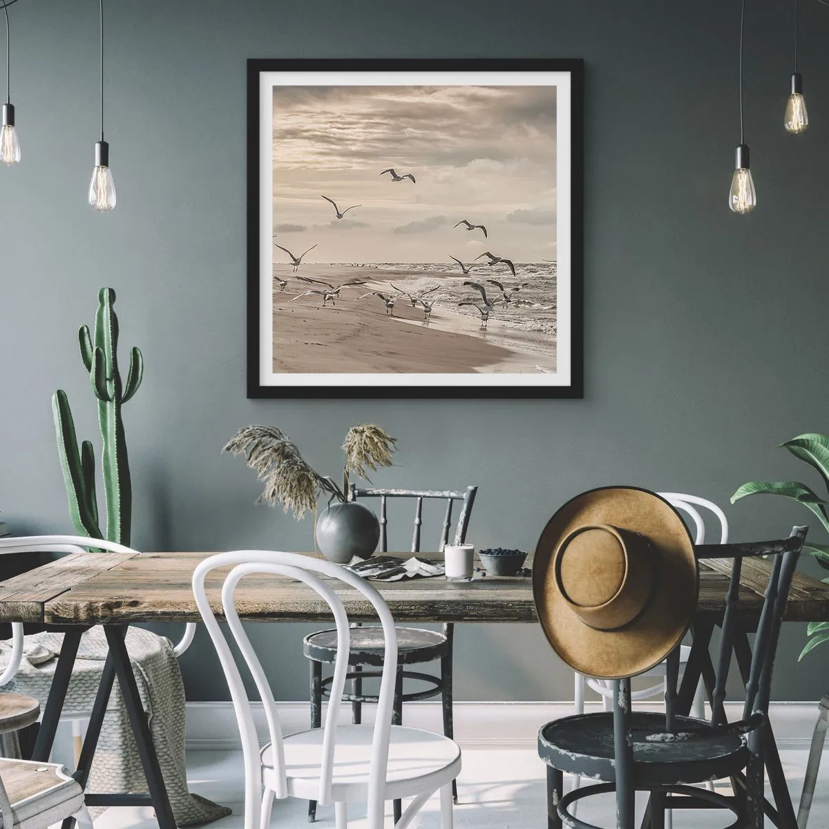 Poster in einem schwarzem Rahmen - Meeresrauschen, Vogelgesang - 50x50 cm