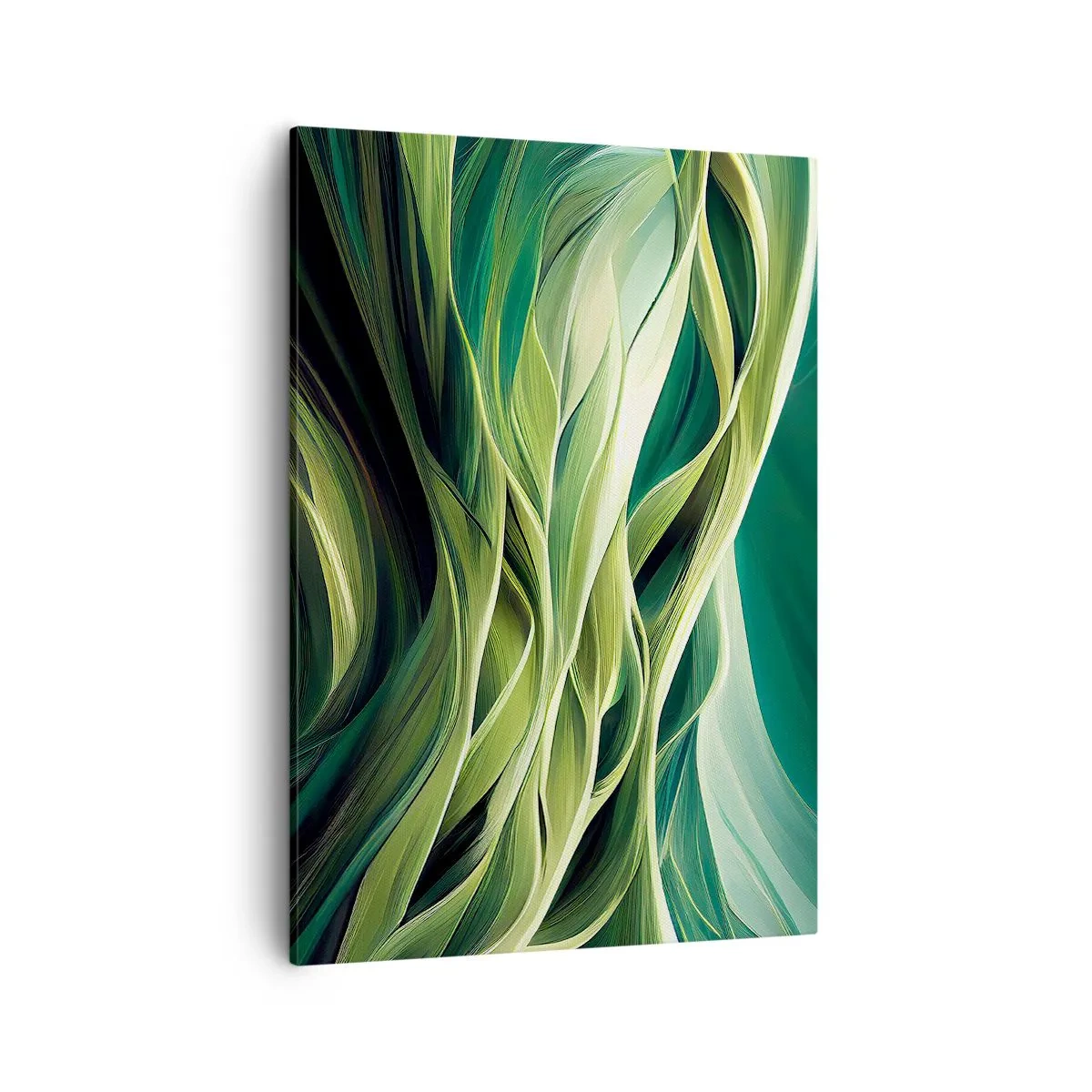 Bild auf Leinwand - Leinwandbild - Dynamische Linien in Grüntönen - 50x70cm - Abstraktes grünes Spiel - Moderne Wanddekoration für Wohnzimmer und Schlafzimmer ARTTOR
