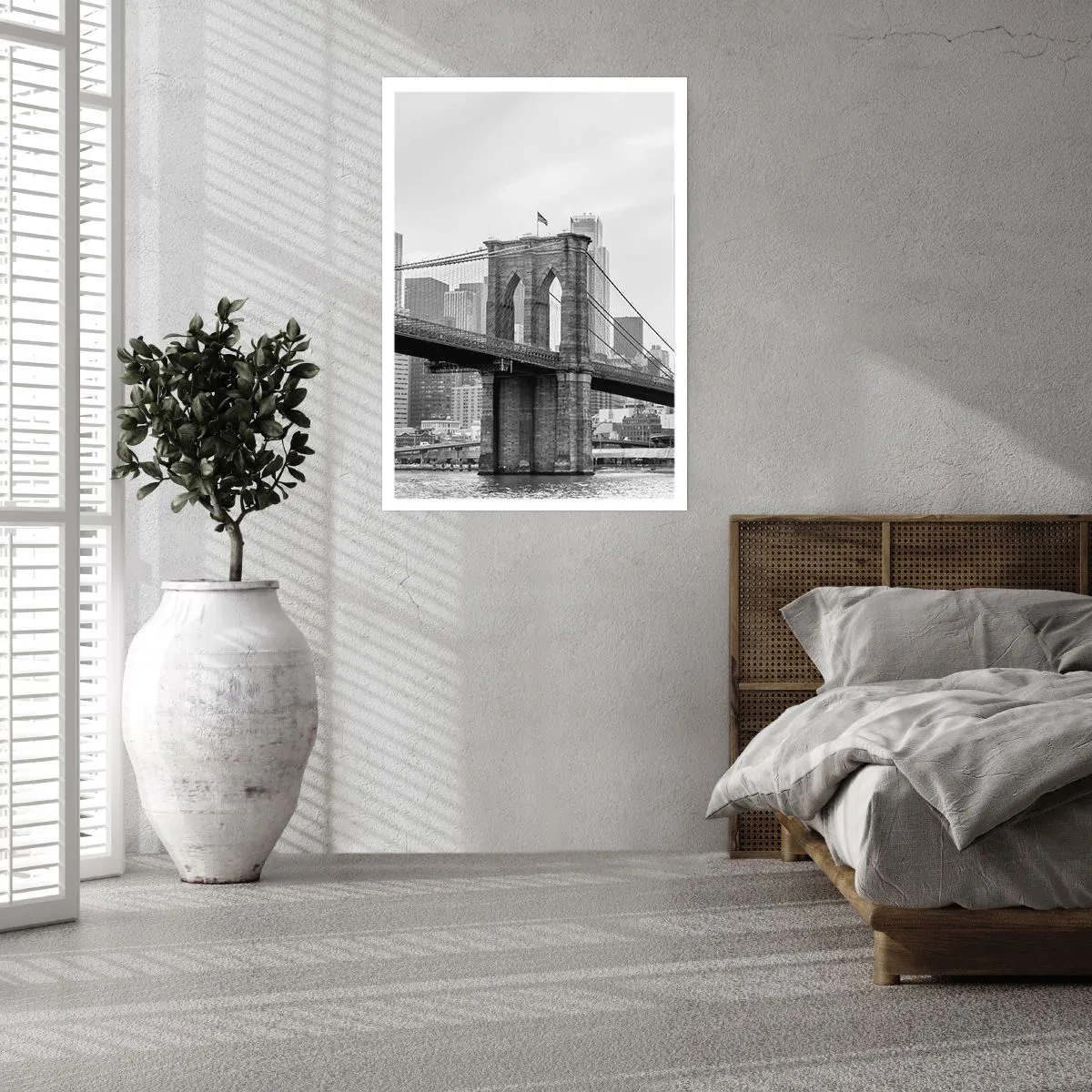 Poster - Brooklyn Bridge in Monochrom - 50x70cm - New Yorker Atmosphäre - Moderne Wanddekoration für Wohnzimmer und Schlafzimmer ARTTOR