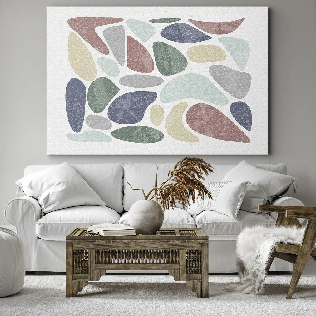 Bild auf Leinwand - Leinwandbild - Bunte organische Formen auf weißem Hintergrund - 120x80cm - Mosaik aus pulverförmigen Farben - Moderne Wanddekoration für Wohnzimmer und Schlafzimmer ARTTOR