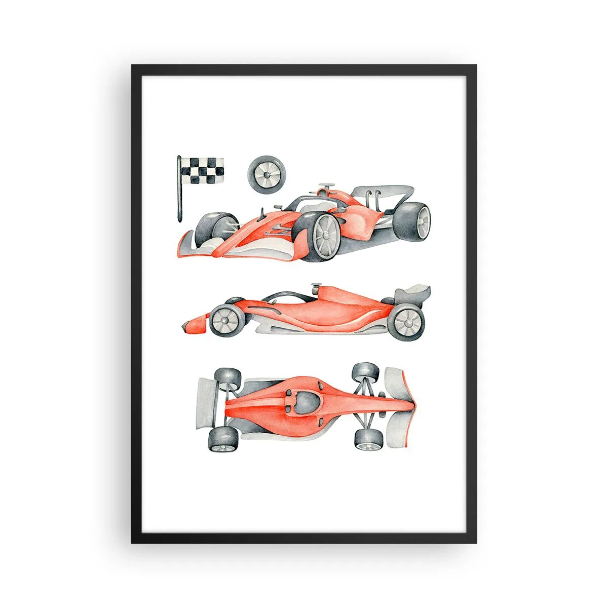 Poster in einem schwarzem Rahmen - Aquarell-Illustration eines Rennwagens - 50x70cm - Dem Traum folgen - Moderne Wanddekoration für Wohnzimmer und Schlafzimmer ARTTOR