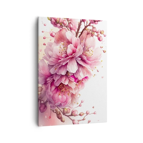 Bild auf Leinwand - Leinwandbild - Zarte Kirschblüten in voller Blüte vor hellem Hintergrund - 50x70cm - Kirschblütenblüte - Moderne Wanddekoration für Wohnzimmer und Schlafzimmer ARTTOR