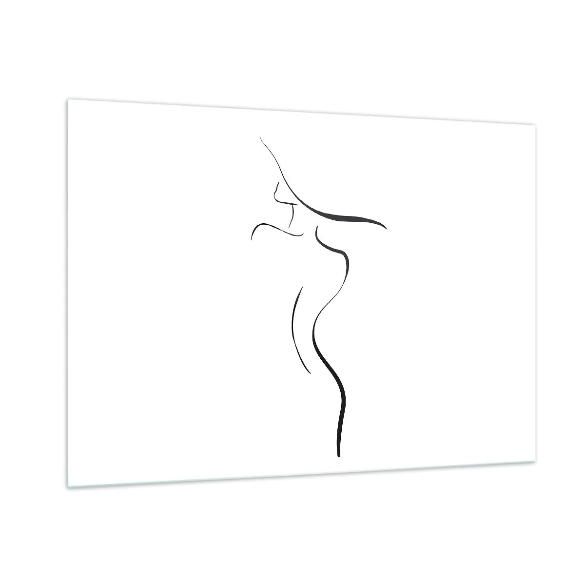 Glasbild - Bild auf glas - Minimalistischer Umriss einer weiblichen Silhouette in Schwarzweiß - 100x70cm - Flüchtig wie eine Welle - Moderne Wanddekoration für Wohnzimmer und Schlafzimmer ARTTOR