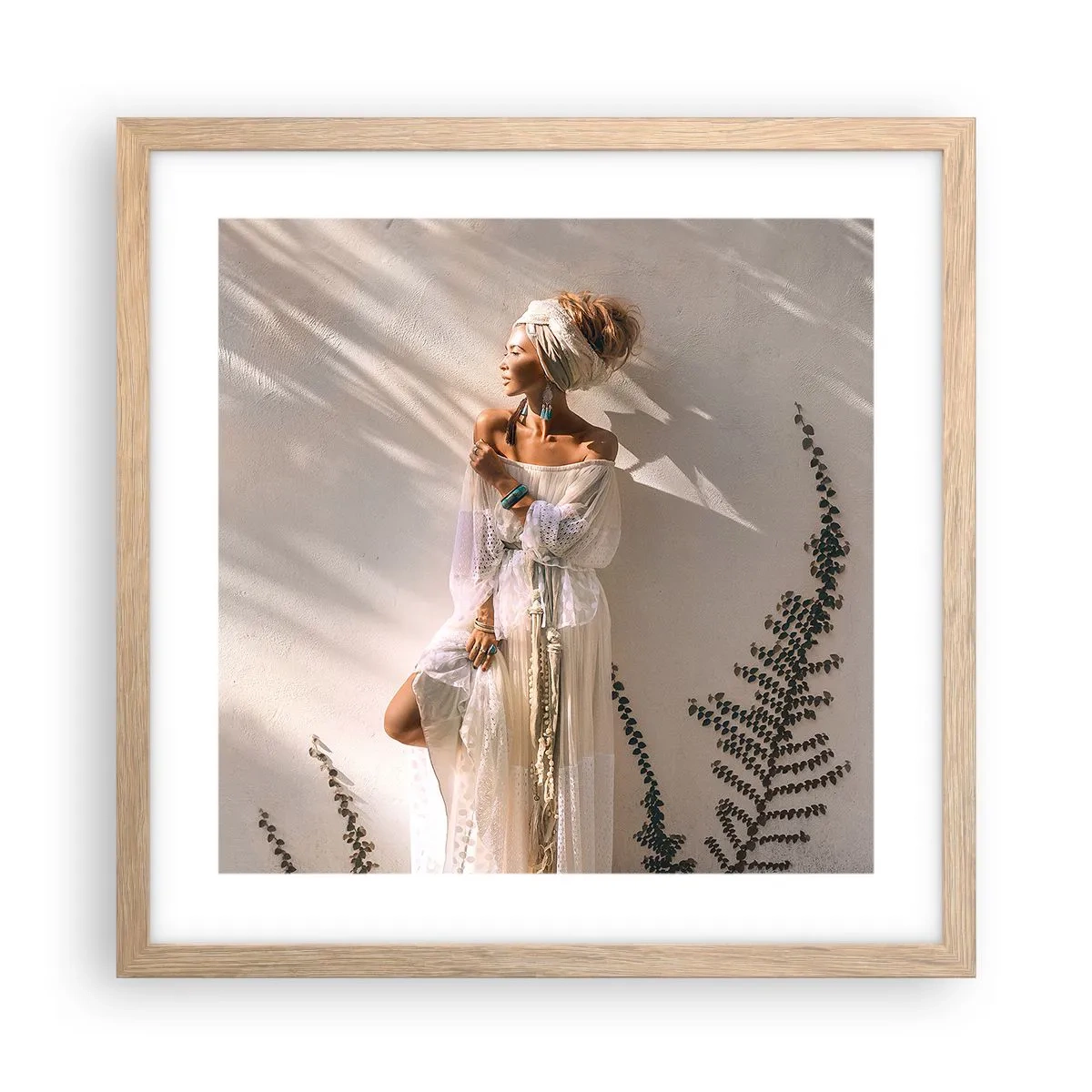 Poster in einem Rahmen aus heller Eiche - Die Sonne und das Mädchen - 40x40 cm