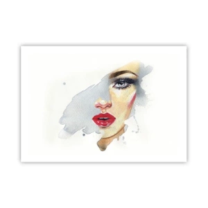 Poster - Ein Aquarellporträt einer Frau mit intensivem Blick. - 100x70cm - Abspiegeln in einem Wassertropfen - Moderne Wanddekoration für Wohnzimmer und Schlafzimmer ARTTOR