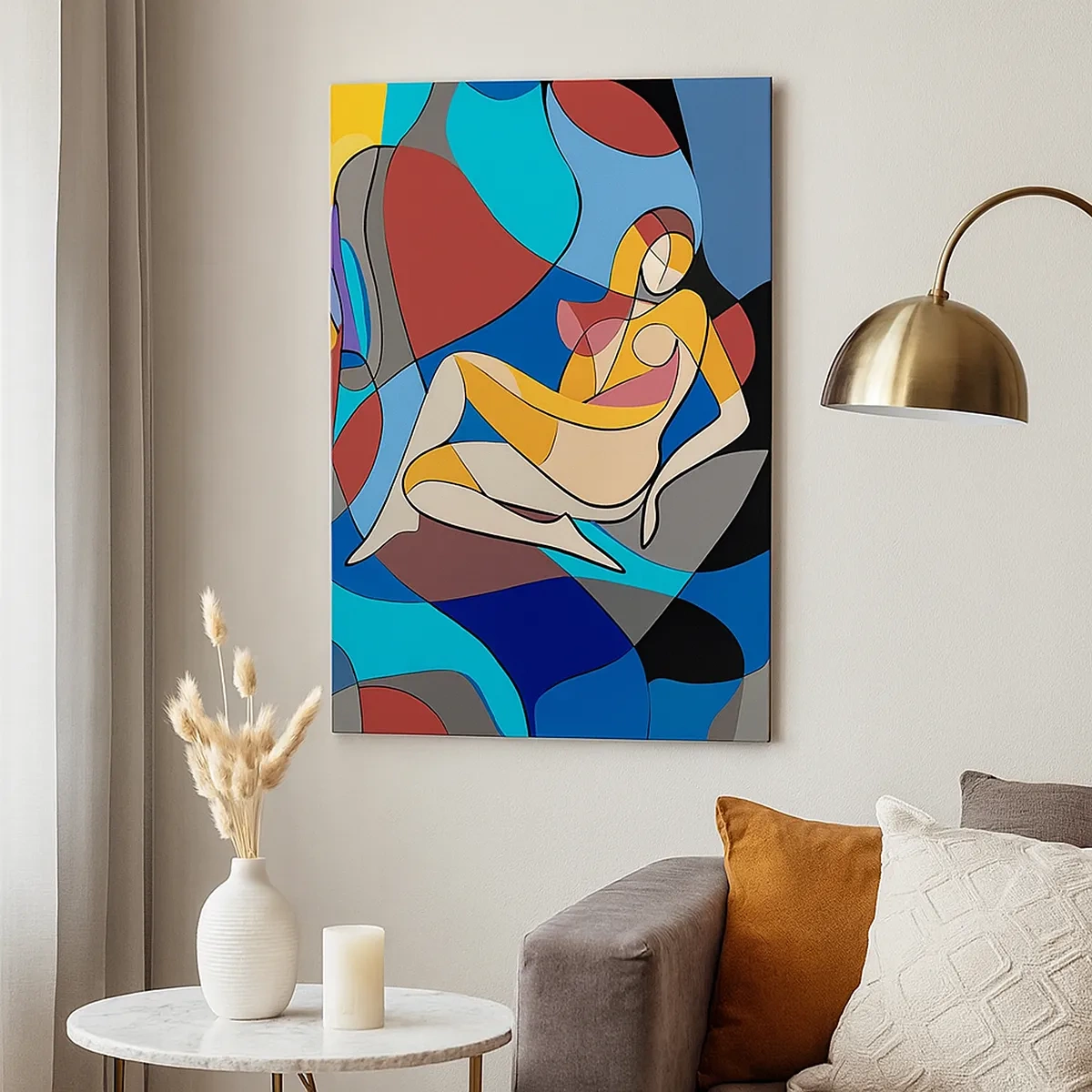 Bild auf Leinwand - Leinwandbild - Farbenfroher Akt im kubistischen Stil - 50x70cm - Kubistischer Akt - Moderne Wanddekoration für Wohnzimmer und Schlafzimmer ARTTOR