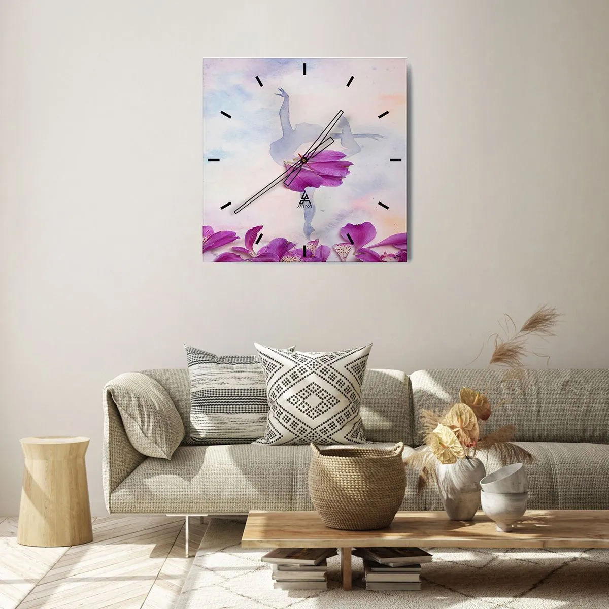 Wanduhr - Glasuhr - Zart wie eine Blume - 40x40 cm