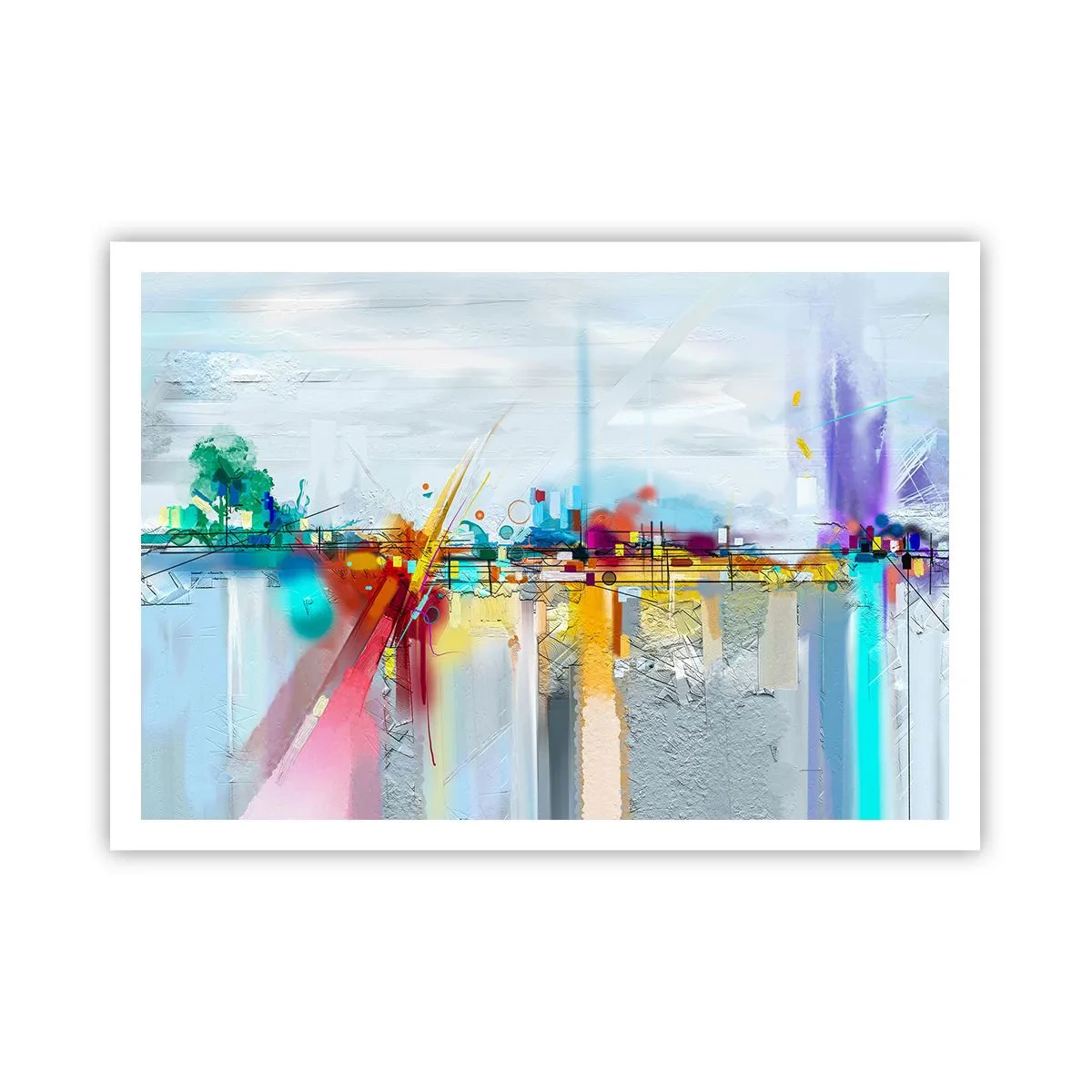 Poster - Abstrakte Landschaft mit bunten Akzenten - 100x70cm - Freudenbrücke über den Fluss des Lebens - Moderne Wanddekoration für Wohnzimmer und Schlafzimmer ARTTOR