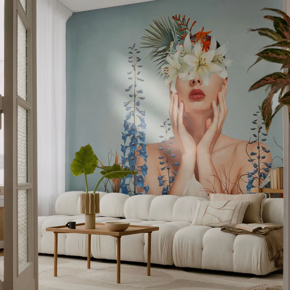 Selbstklebende Fototapete Deluxe Sticker - Frau - Blume - Abstraktion, Frau, Blumen - 400x280 cm