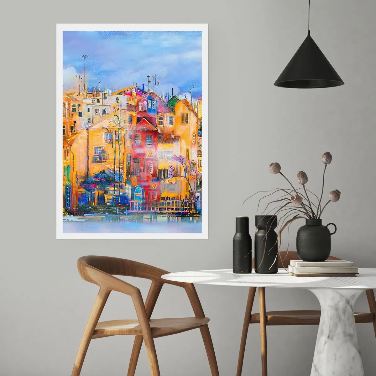 Poster - Bunte Mietshäuser im künstlerischen Stil - 50x70cm - Wir sind zusammen - Moderne Wanddekoration für Wohnzimmer und Schlafzimmer ARTTOR