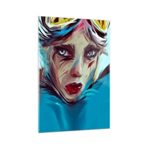 Glasbild - Bild auf glas - Porträt einer Frau in dynamischen Farben und einem abstrakten Stil - 70x100cm - Strassenkämpferin - Moderne Wanddekoration für Wohnzimmer und Schlafzimmer ARTTOR