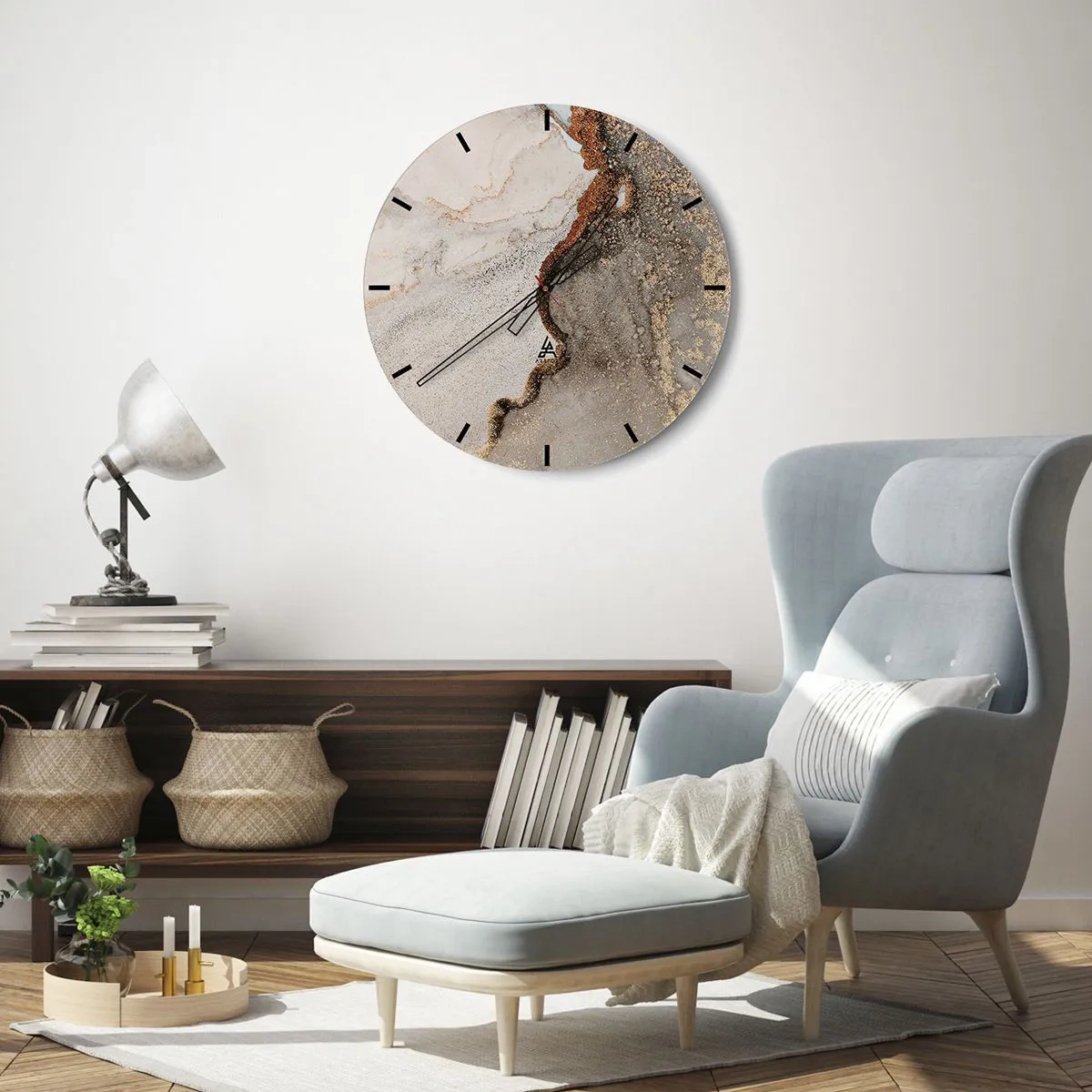 Wanduhr - Glasuhr - Eine abstrakte Komposition in Gold- und Grautönen. - 30x30cm - An der Grenze der Farben - Moderne Wanddekoration für Wohnzimmer, Küche und Schlafzimmer ARTTOR