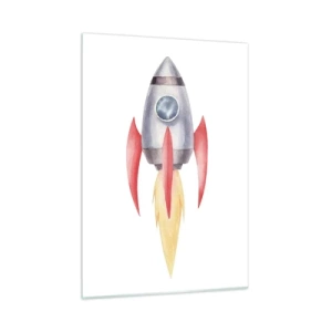 Glasbild - Bild auf glas - Eine bunte Rakete fliegt durch den Weltraum - 50x70cm - Höher, schneller, weiter - Moderne Wanddekoration für Wohnzimmer und Schlafzimmer ARTTOR