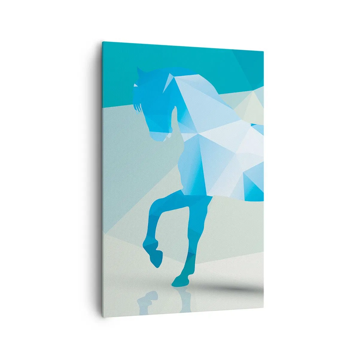 Bild auf Leinwand - Leinwandbild - Geometrische Silhouette eines Pferdes in Blautönen - 80x120cm - Geometrisches Pferd in Türkis - Moderne Wanddekoration für Wohnzimmer und Schlafzimmer ARTTOR
