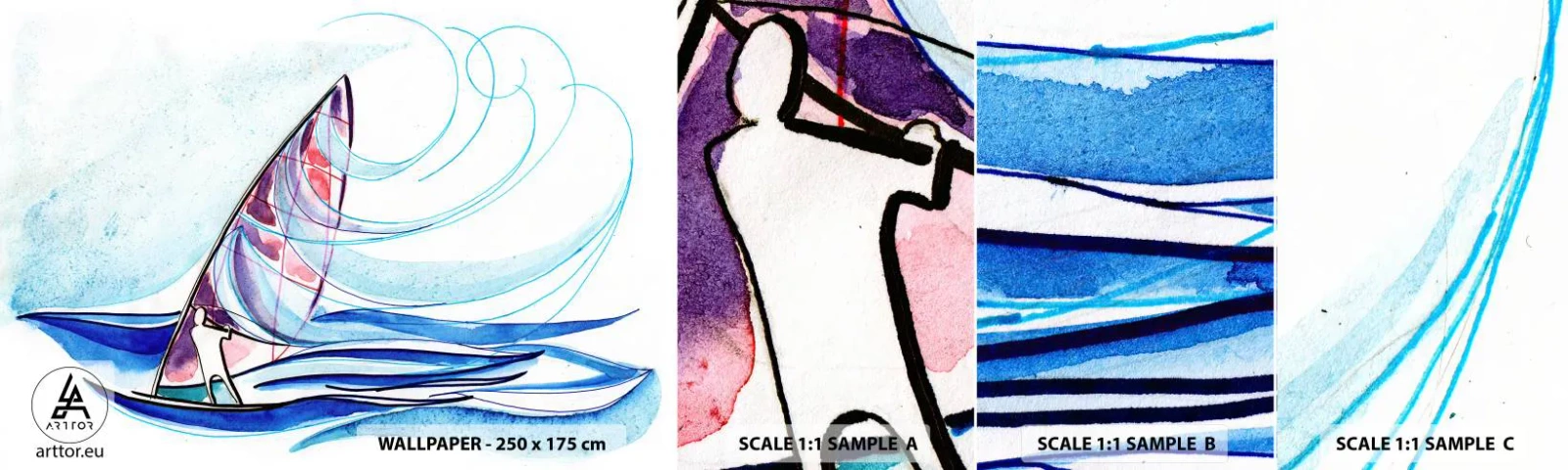 Fototapetenmuster Standard Eco - Mit dem Wind im Rhythmus der Wellen - Windsurfen, Sport, Meer - 100x30 cm