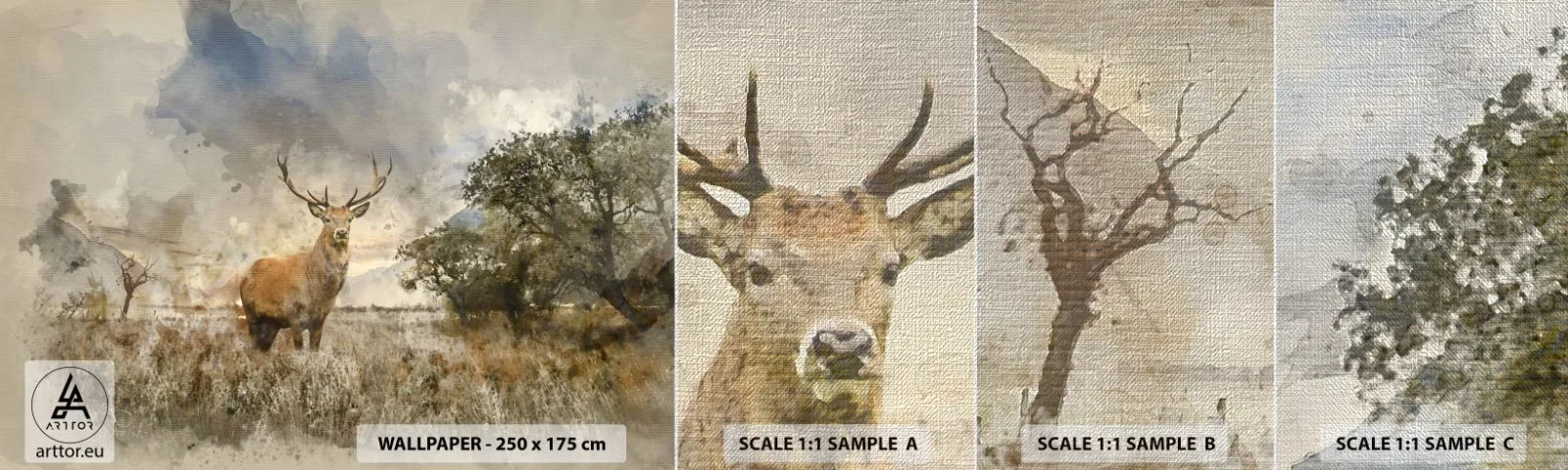 Fototapeten Muster Premium Canvas - Würde – Stärke – Würde - Tiere, Reh, Landschaft - 100x30 cm