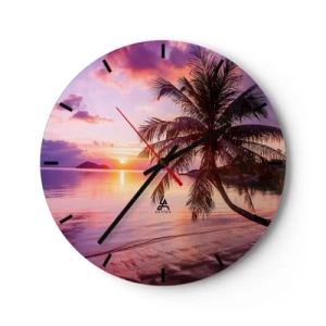 Wanduhr - Glasuhr - Palme an der Küste bei Sonnenuntergang - 30x30cm - Behaglichkeit bis zum Horizont - Moderne Wanddekoration für Wohnzimmer, Küche und Schlafzimmer ARTTOR