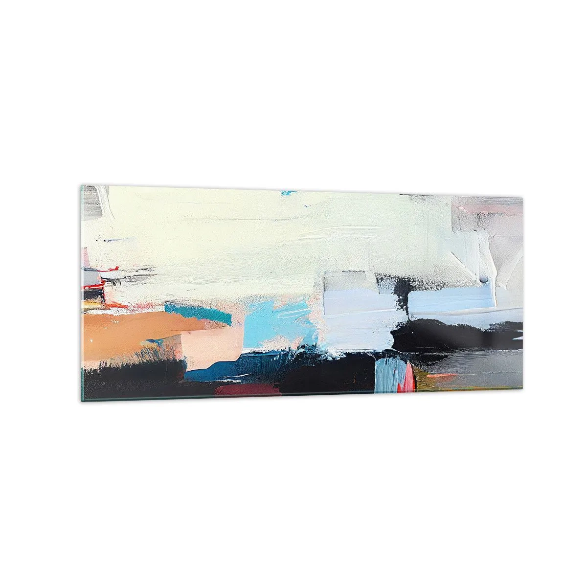 Glasbild - Bild auf glas - Farbenfrohe Abstraktion mit dynamischen Pinselstrichen - 120x50cm - Gibt es eine Methode? - Moderne Wanddekoration für Wohnzimmer und Schlafzimmer ARTTOR