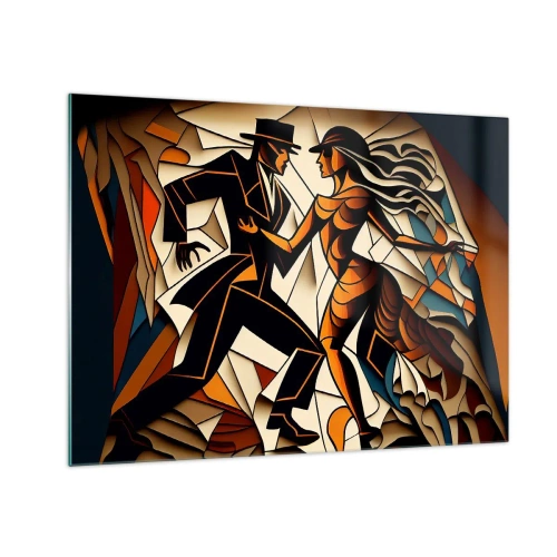 Glasbild - Bild auf glas - Ein stilisiertes Paar, das in einer dynamischen abstrakten Form tanzt. - 70x50cm - Tanz der Passion und Leidenschaft - Moderne Wanddekoration für Wohnzimmer und Schlafzimmer ARTTOR