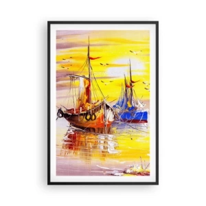 Poster in einem schwarzem Rahmen - Eine wohlverdiente Pause im Hafen - 61x91 cm